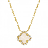 14k yellow gold diamond MOP fluted clover necklace