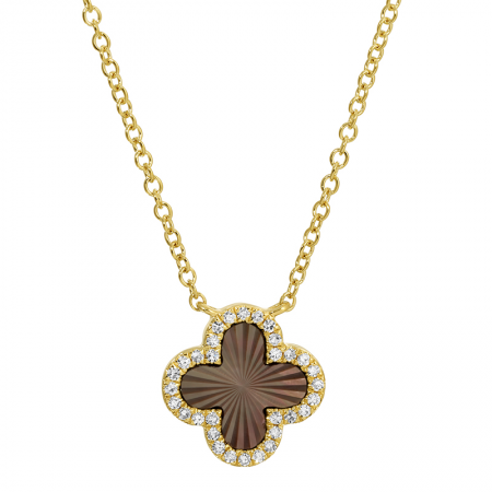 14k yellow gold diamond MOP fluted clover necklace
