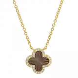 14k yellow gold diamond MOP fluted clover necklace
