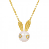 14k gold diamond and pearl bunny necklace