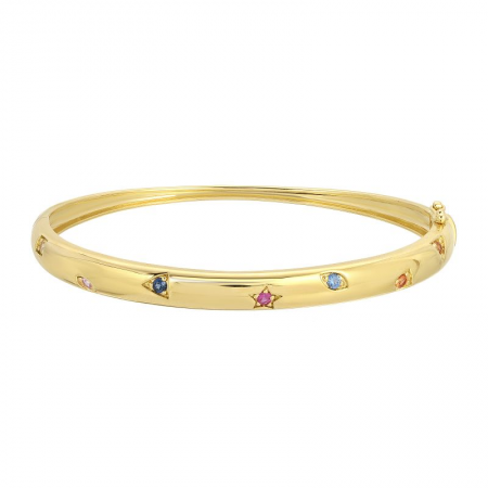 14k yellow gold starry rainbow sapphire bangle