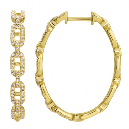 14k gold diamond link hoop earrings