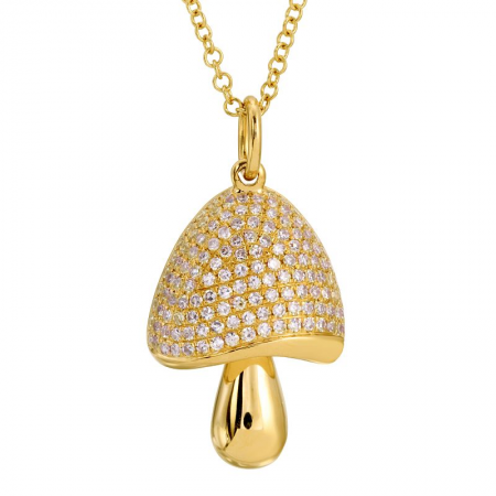 14k yellow gold diamond mushroom necklace