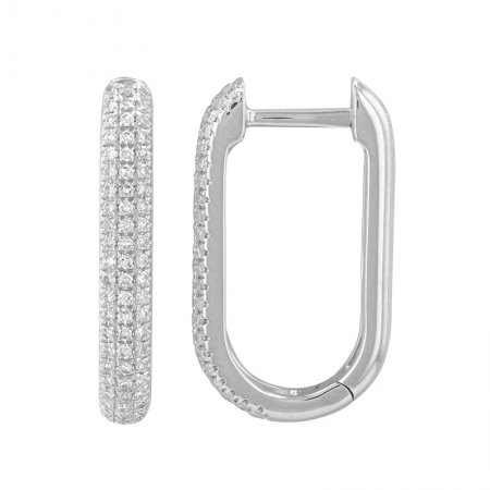 14k gold diamond rectangle huggie