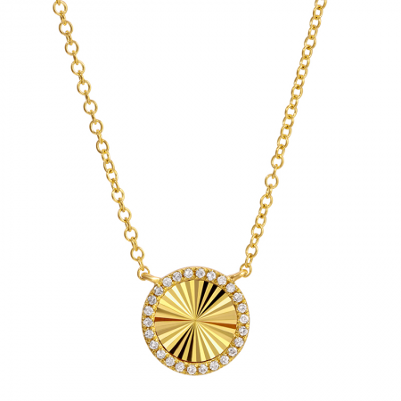 14k yellow gold diamond fluted disc necklace