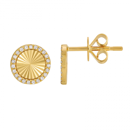 14k gold diamond fluted disk post earrings