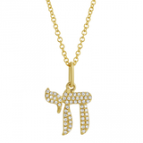 14k gold diamond chai necklace