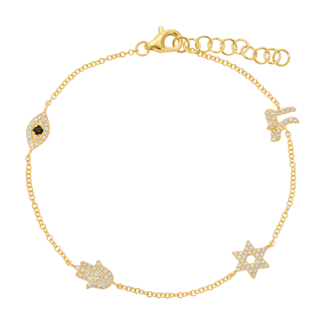 14k yellow gold diamond multi symbol bracelet