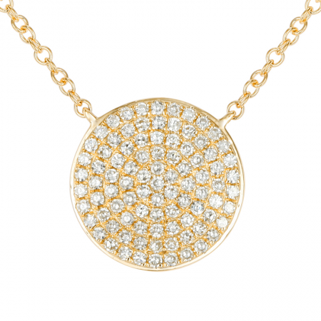14k gold large diamond disk necklace