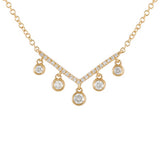 14k gold 5 diamond bezel v drop necklace