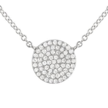 14k gold diamond medium circle disk necklace