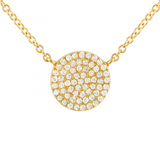 14k gold diamond medium circle disk necklace