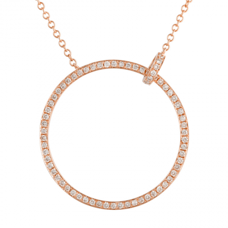 14k rose gold diamond large open circle necklace with diamond jumpring