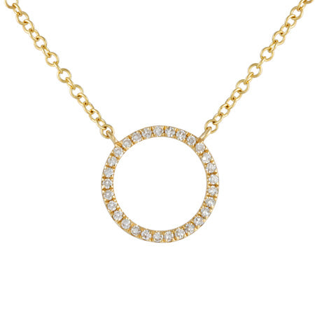 14k gold diamond open circle necklace