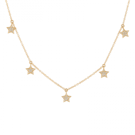 14k gold 5 diamond star drop necklace