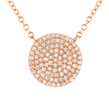 14k rose gold large diamond circle disk necklace