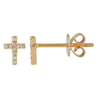 14k gold diamond cross post earrings