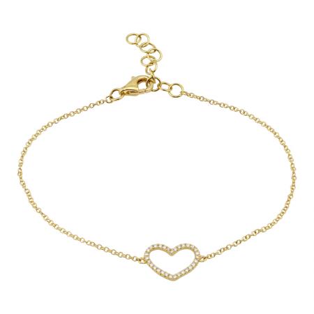 14k gold diamond open heart bracelet