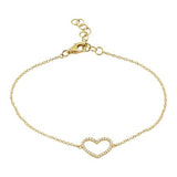14k gold diamond open heart bracelet