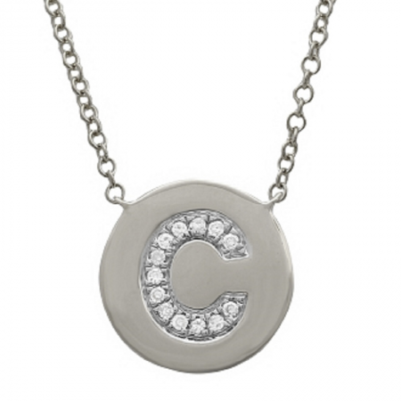14k gold diamond initial disk necklace