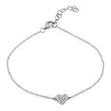 14k white gold pave diamond heart bracelet