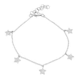 14k gold and diamond star dangle bracelet