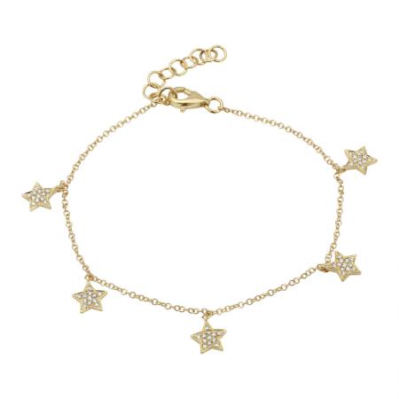 14k gold and diamond star dangle bracelet