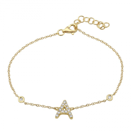 14k gold diamond initial and bezel bracelet