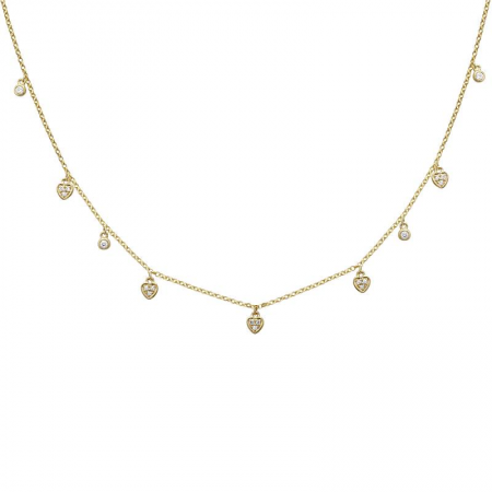 14k gold diamond bitty heart and bezel drop necklace