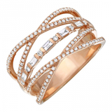 14k gold diamond criss cross ring with baguettes