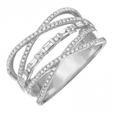 14k gold diamond criss cross ring with baguettes