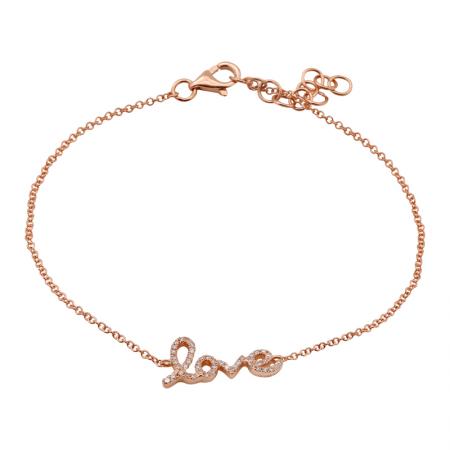 14k gold diamond love chain bracelet