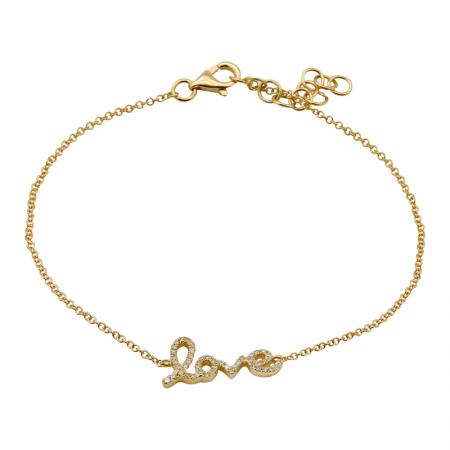 14k gold diamond love chain bracelet
