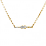 14k gold diamond bar with 3 baguettes necklace