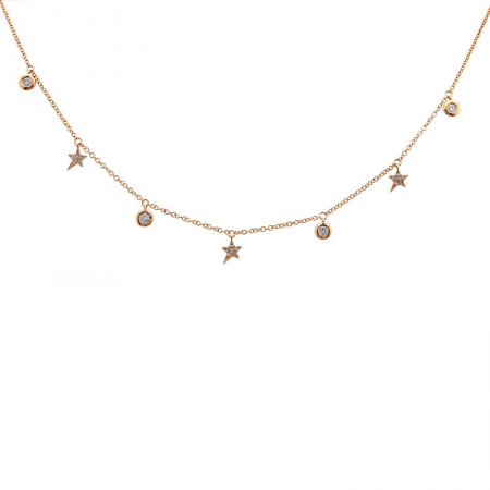 14k gold star and diamond bezel drop necklace