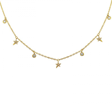 14k gold star and diamond bezel drop necklace