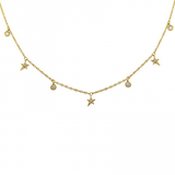 14k gold star and diamond bezel drop necklace