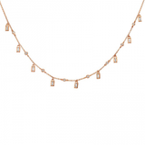 14k gold diamond bezel and baguette drop necklace