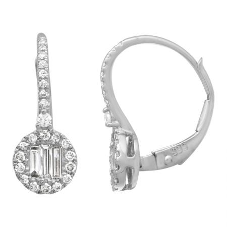 14k gold diamond baguette lever back earrings