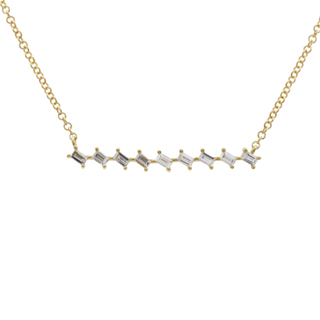 14k gold slanted diamond baguette bar necklace