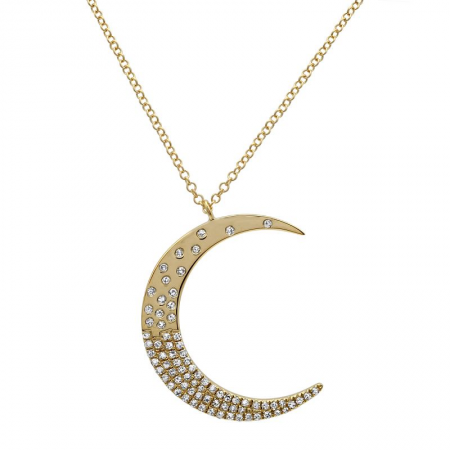 14k gold scattered diamond moon pendant