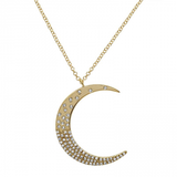 14k gold scattered diamond moon pendant