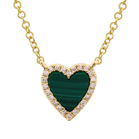 14k gold diamond malachite heart necklace