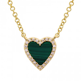 14k gold diamond malachite heart necklace