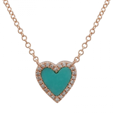 14k gold diamond small turq heart necklace