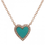 14k gold diamond small turq heart necklace