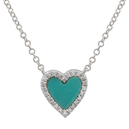 14k gold diamond small turq heart necklace