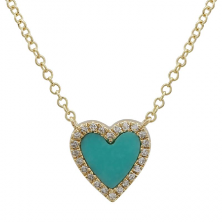 14k gold diamond small turq heart necklace