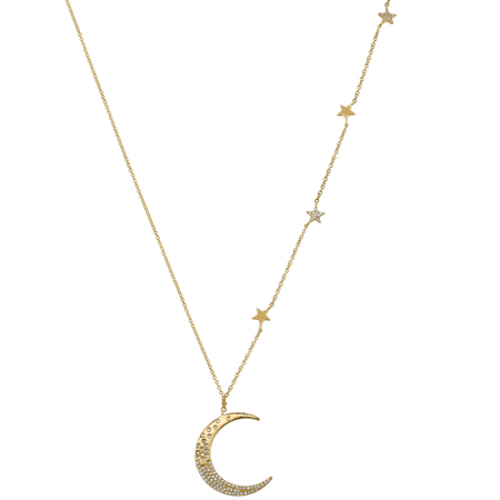 14k gold diamond moon and star necklace