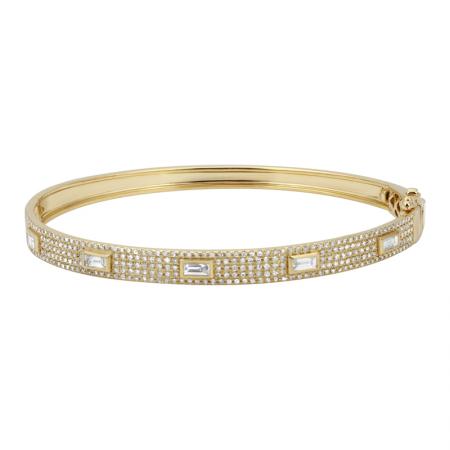 14k gold diamond and baguette bangle